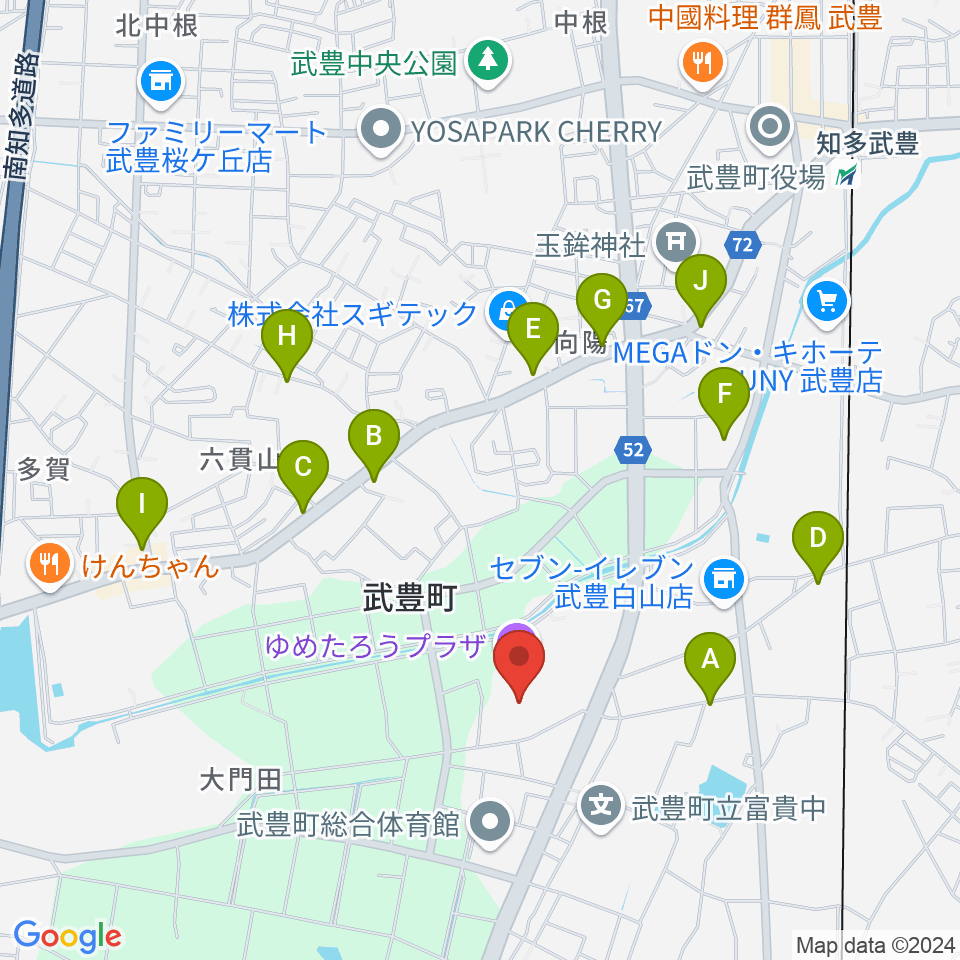 ゆめたろうプラザ 武豊町民会館周辺のファミレス・ファーストフード一覧地図