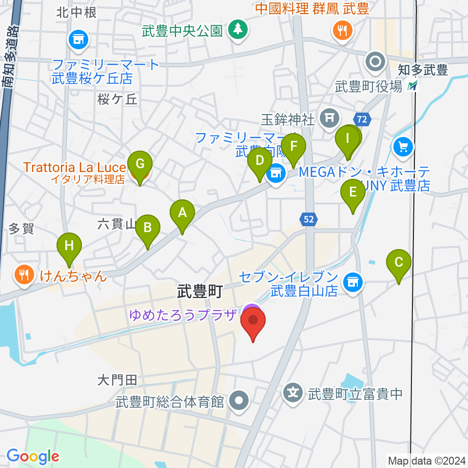 ゆめたろうプラザ 武豊町民会館周辺のファミレス・ファーストフード一覧地図