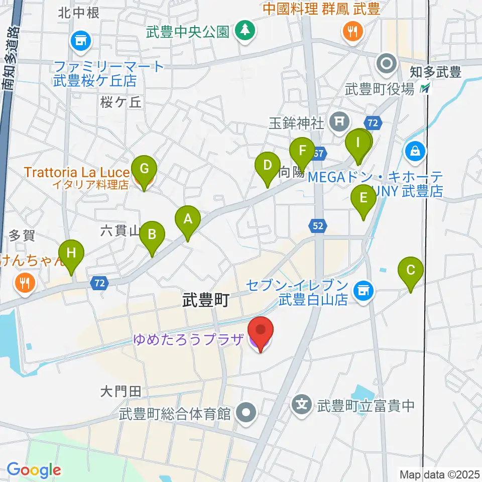 ゆめたろうプラザ 武豊町民会館周辺のファミレス・ファーストフード一覧地図