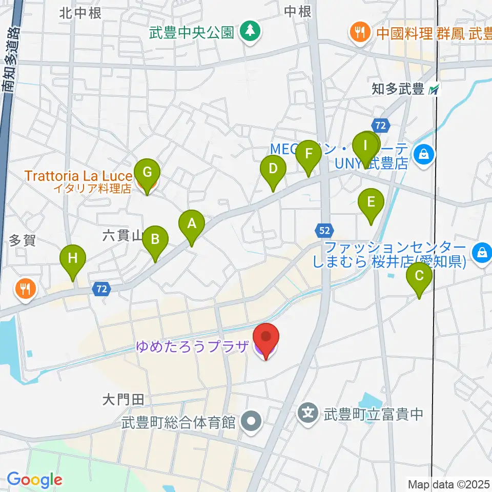 ゆめたろうプラザ 武豊町民会館周辺のファミレス・ファーストフード一覧地図