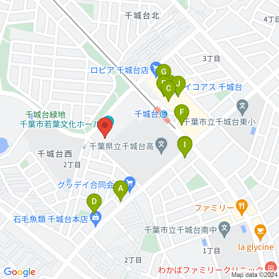 千城台コミュニティセンター周辺のファミレス・ファーストフード一覧地図