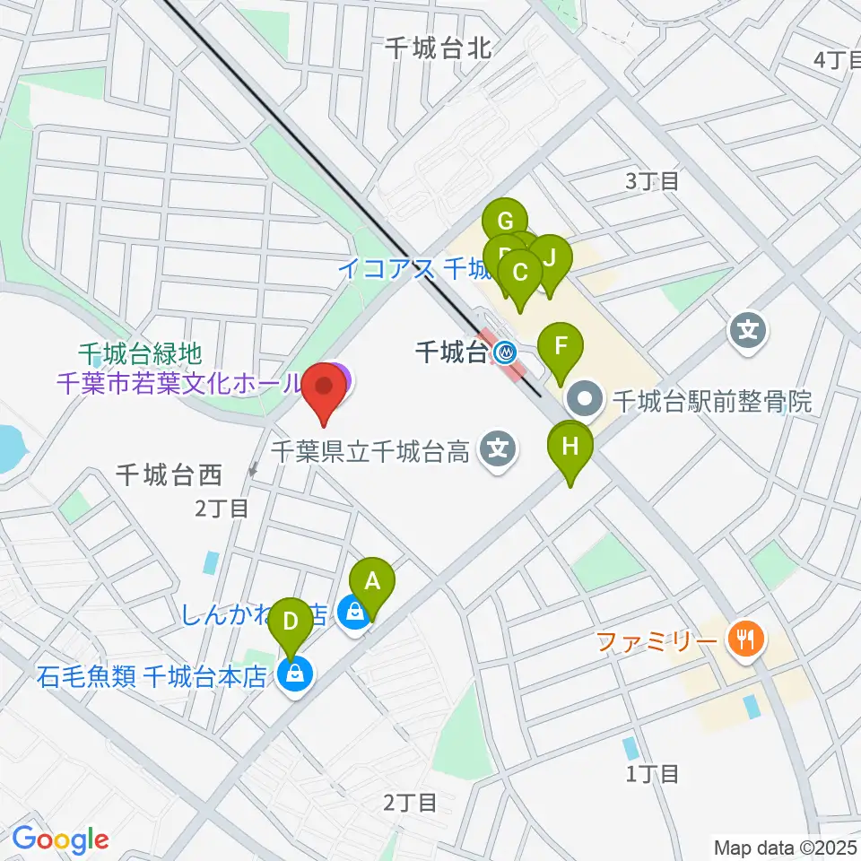 千城台コミュニティセンター周辺のファミレス・ファーストフード一覧地図