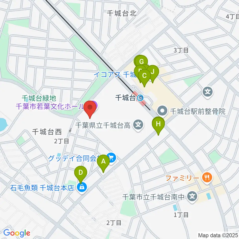 千城台コミュニティセンター周辺のファミレス・ファーストフード一覧地図