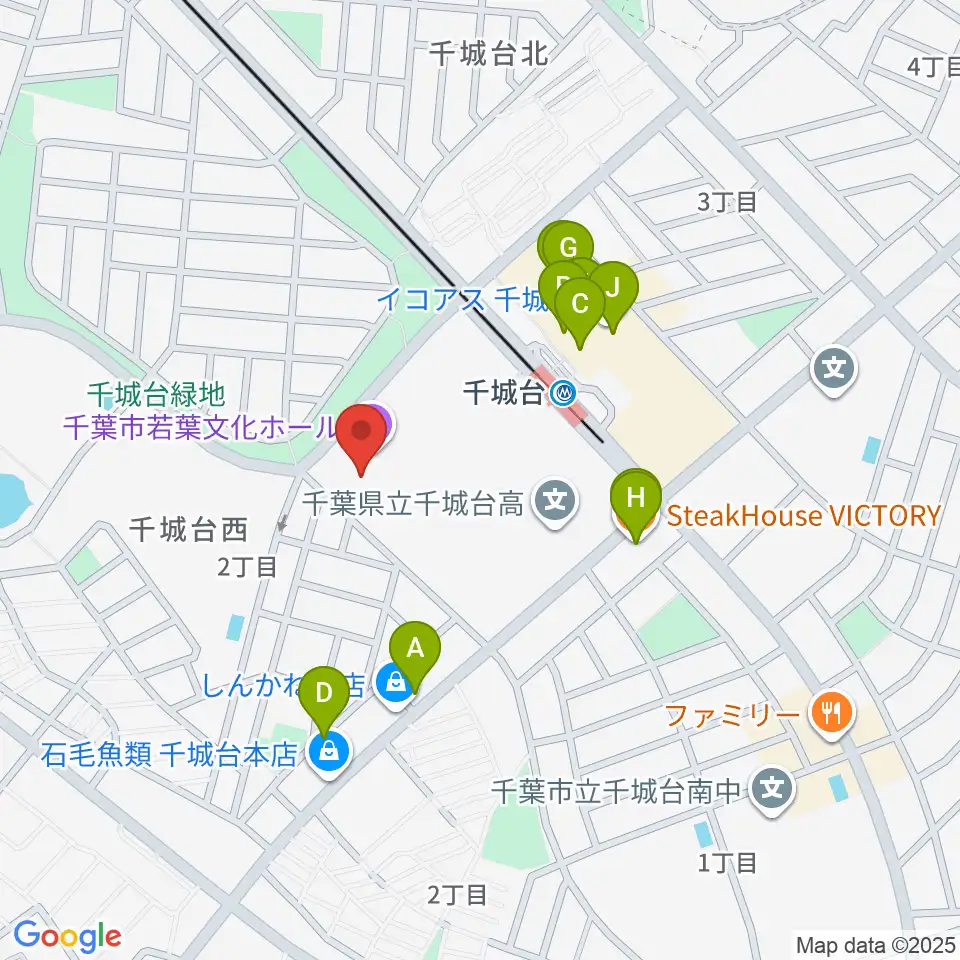 千城台コミュニティセンター周辺のファミレス・ファーストフード一覧地図