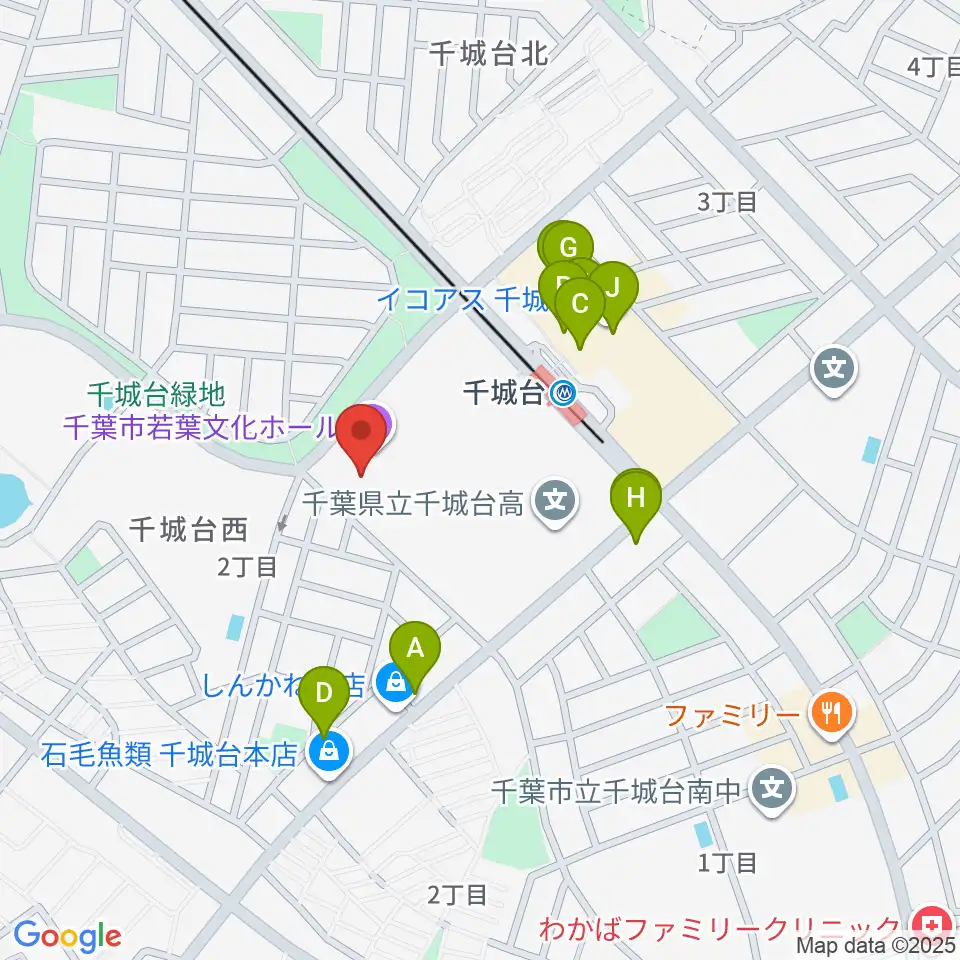 千城台コミュニティセンター周辺のファミレス・ファーストフード一覧地図