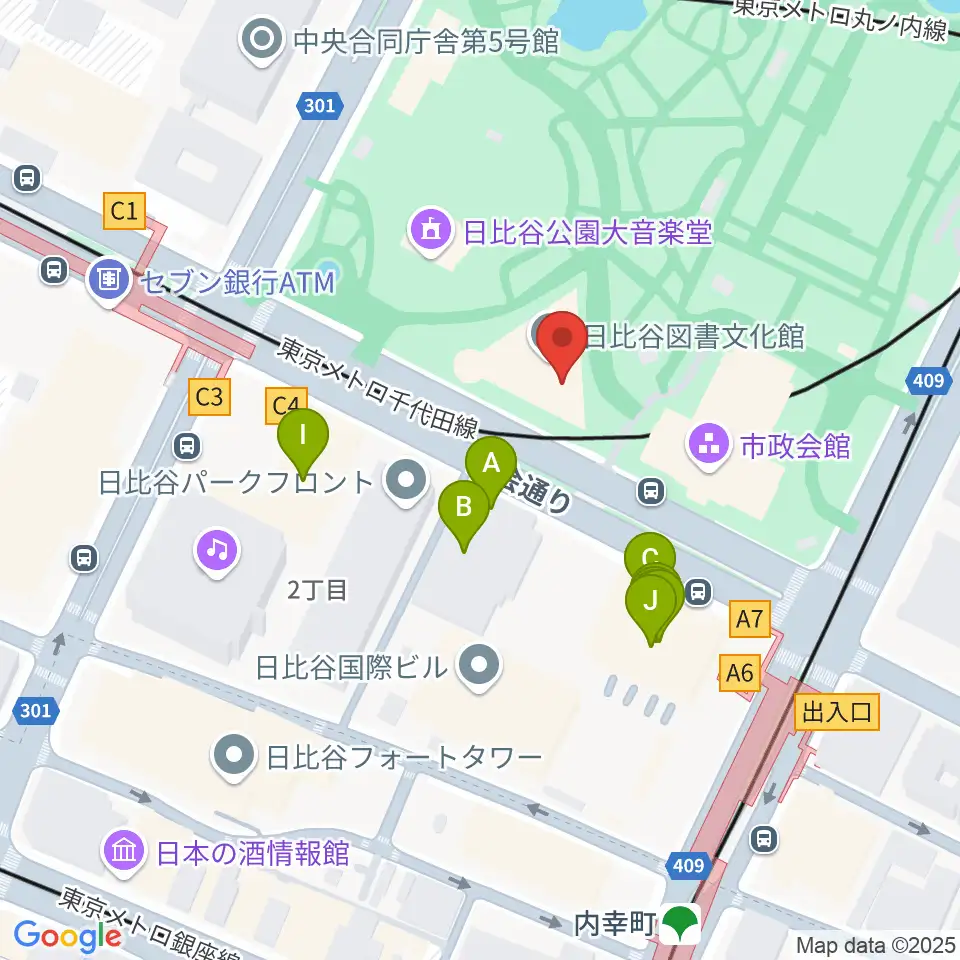 日比谷コンベンションホール周辺のファミレス・ファーストフード一覧地図