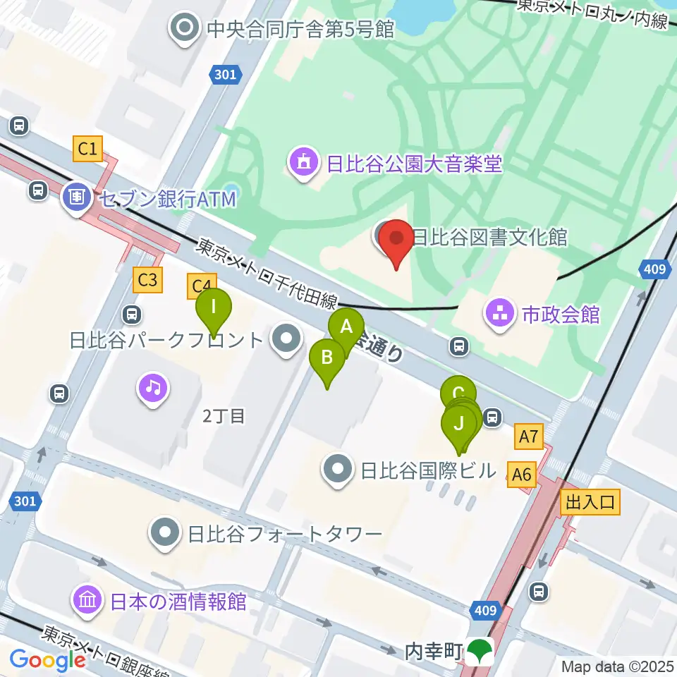 日比谷コンベンションホール周辺のファミレス・ファーストフード一覧地図