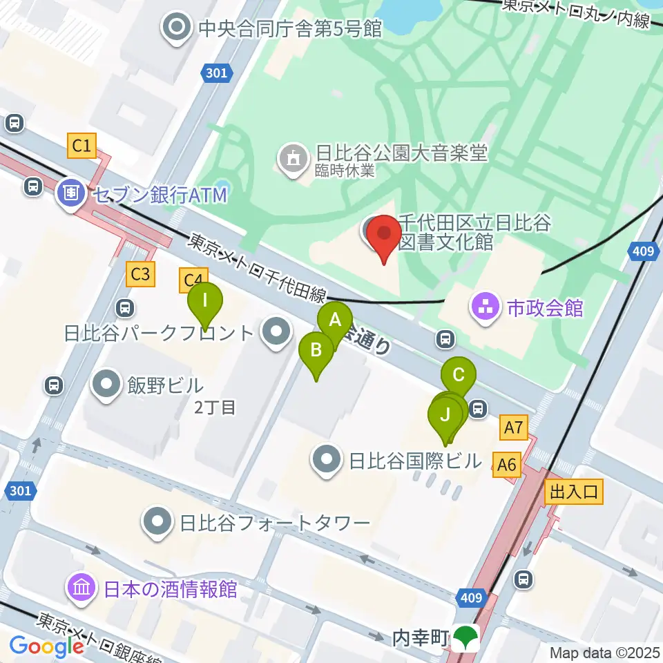 日比谷コンベンションホール周辺のファミレス・ファーストフード一覧地図