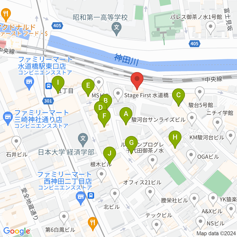 東京倶楽部 水道橋店周辺のファミレス・ファーストフード一覧地図
