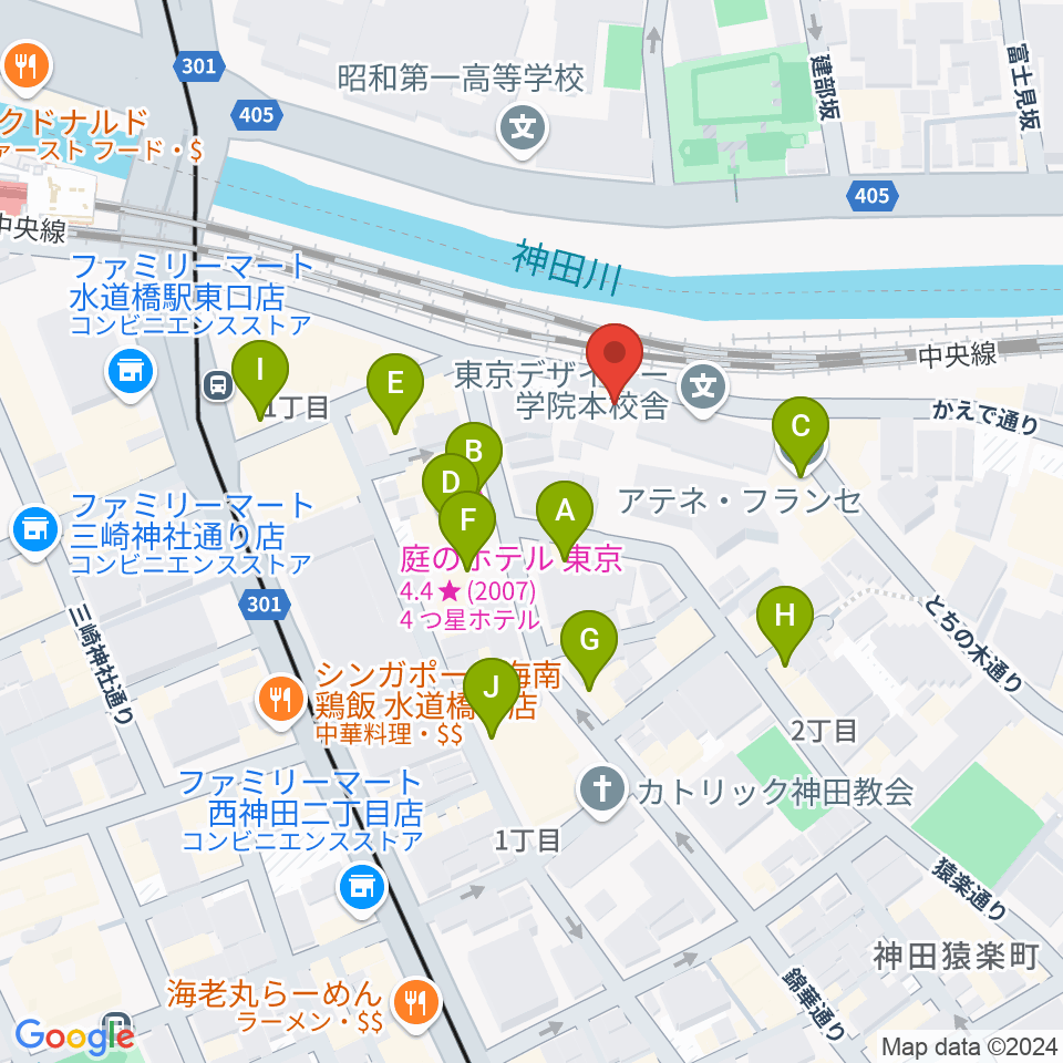 東京倶楽部 水道橋店周辺のファミレス・ファーストフード一覧地図