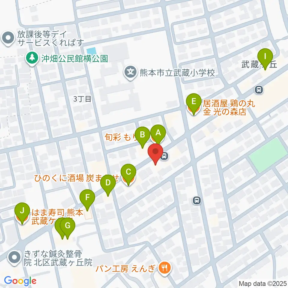 大谷楽器 武蔵ヶ丘教室周辺のファミレス・ファーストフード一覧地図