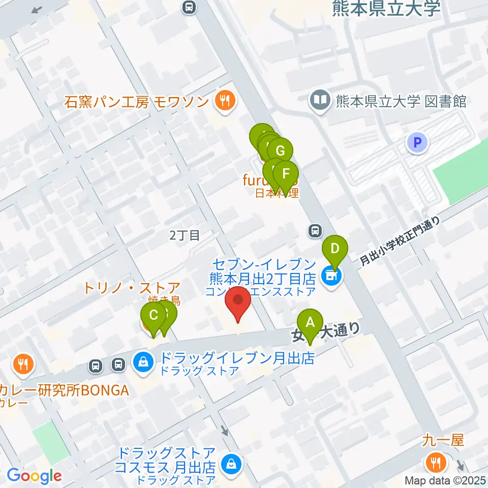 大谷楽器 月出教室周辺のファミレス・ファーストフード一覧地図