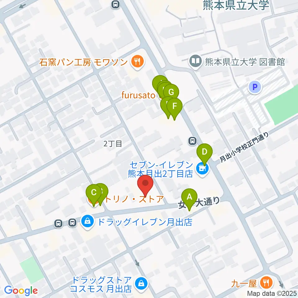 大谷楽器 月出教室周辺のファミレス・ファーストフード一覧地図