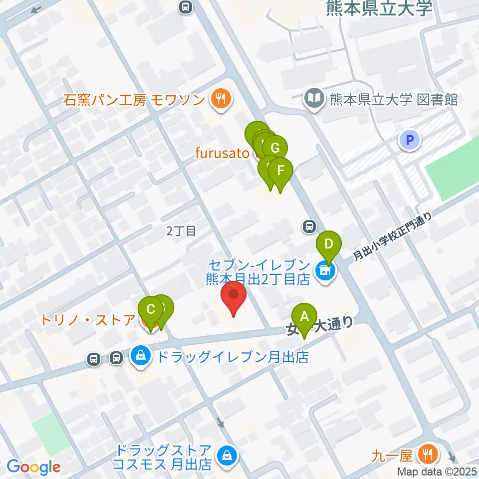 大谷楽器 月出教室周辺のファミレス・ファーストフード一覧地図