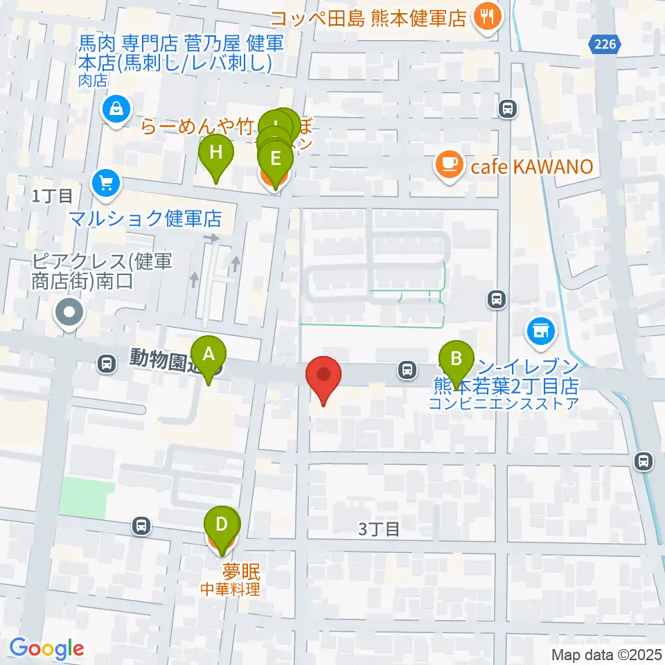 大谷楽器 健軍南教室周辺のファミレス・ファーストフード一覧地図