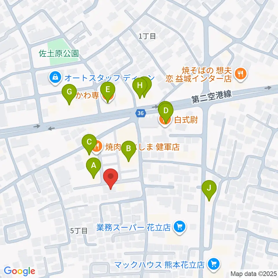 大谷楽器 はなたて教室周辺のファミレス・ファーストフード一覧地図