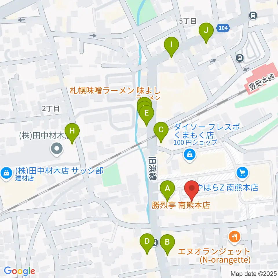 大谷楽器 南熊本教室周辺のファミレス・ファーストフード一覧地図