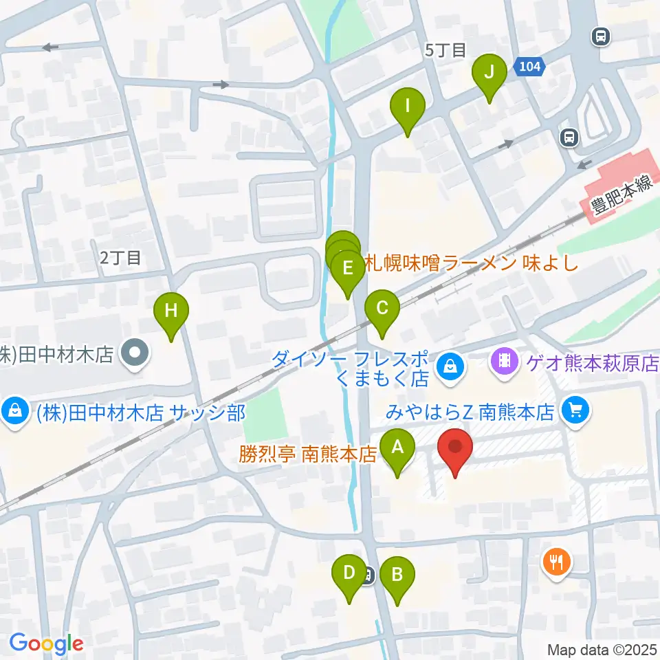 大谷楽器 南熊本教室周辺のファミレス・ファーストフード一覧地図