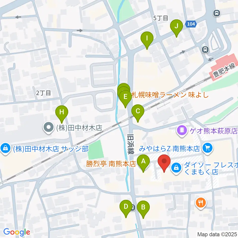 大谷楽器 南熊本教室周辺のファミレス・ファーストフード一覧地図