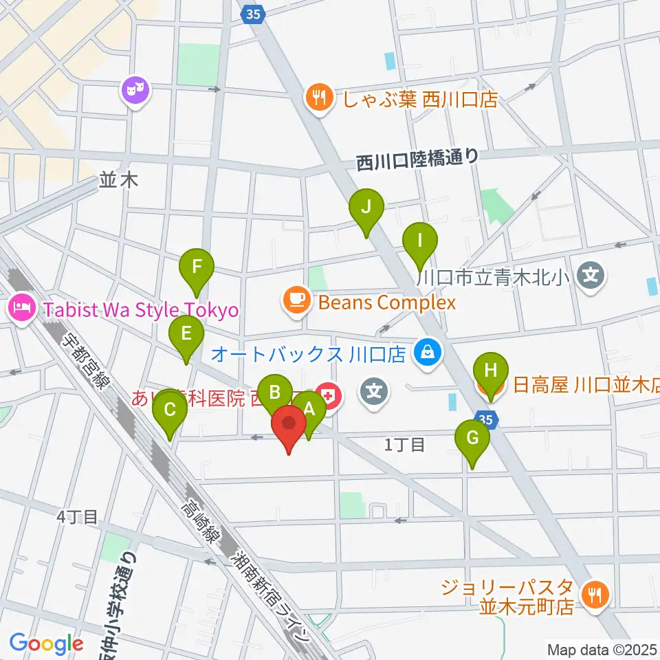 ワゴムスタジオ周辺のファミレス・ファーストフード一覧地図