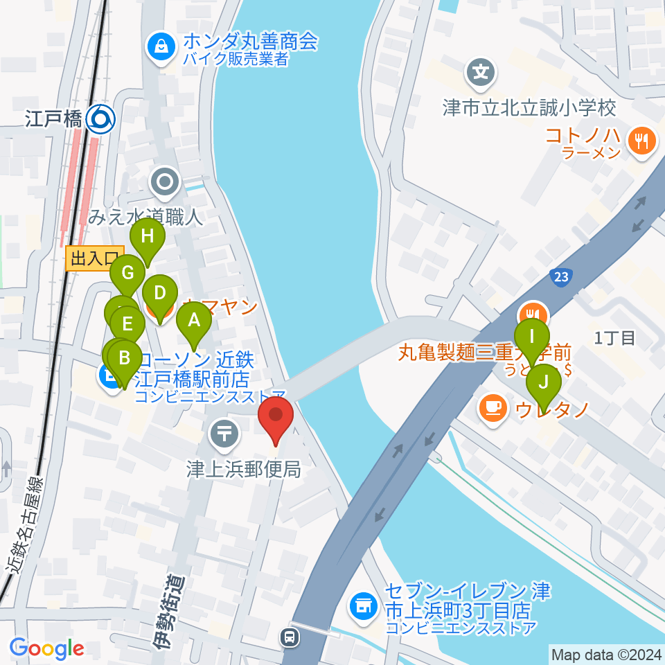 津あけぼの座周辺のファミレス・ファーストフード一覧地図