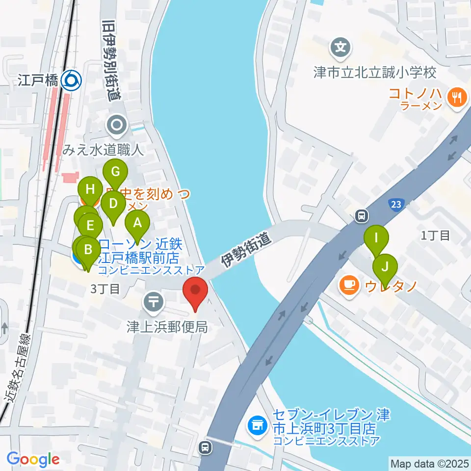津あけぼの座周辺のファミレス・ファーストフード一覧地図
