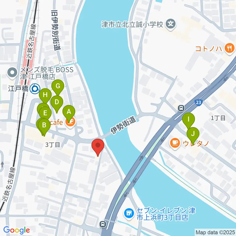 津あけぼの座周辺のファミレス・ファーストフード一覧地図