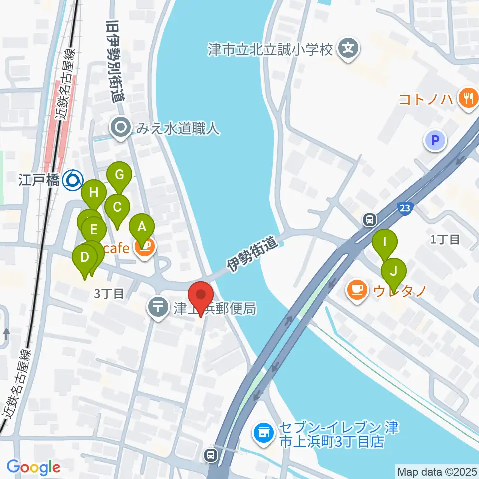 津あけぼの座周辺のファミレス・ファーストフード一覧地図