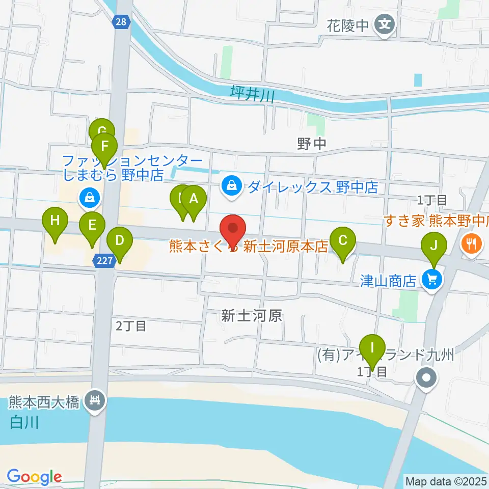 大谷楽器 新土河原教室周辺のファミレス・ファーストフード一覧地図