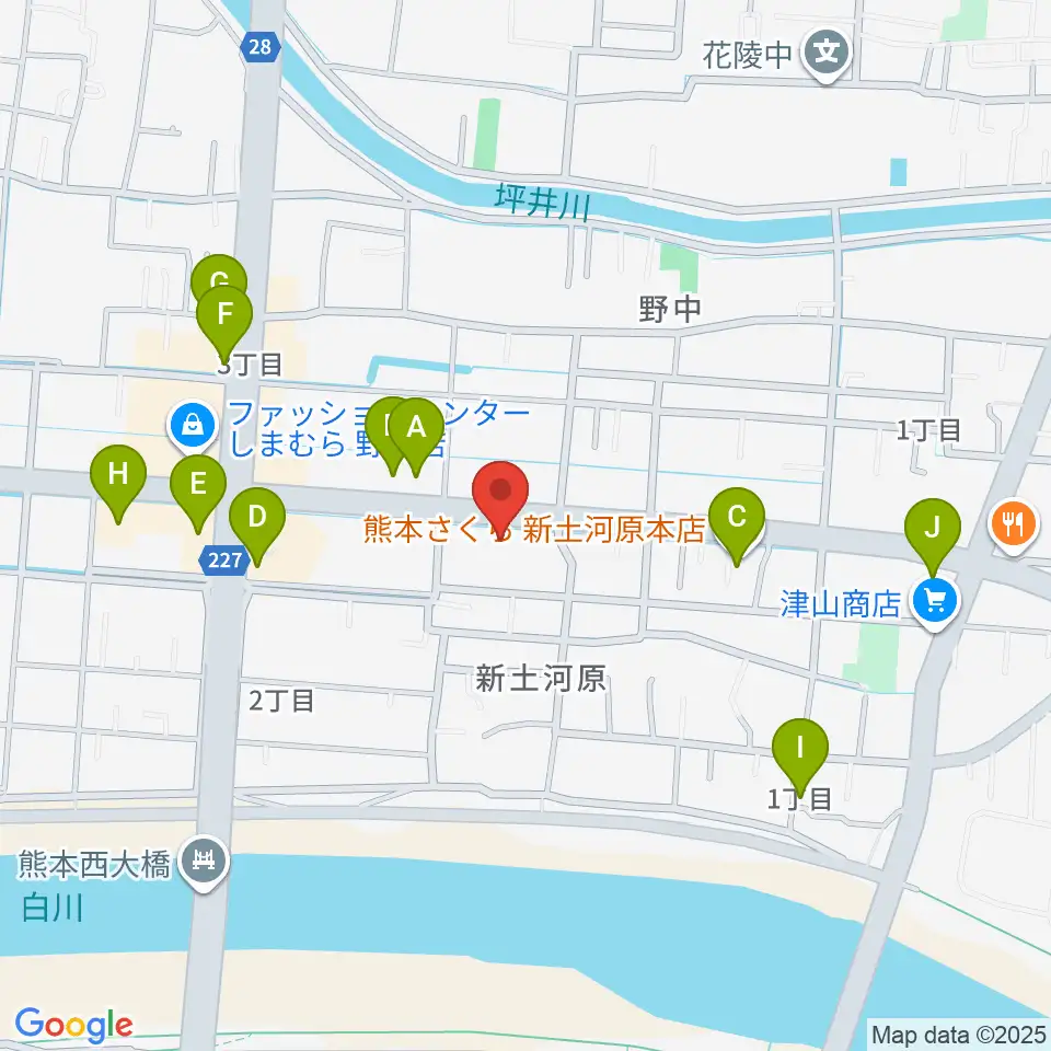 大谷楽器 新土河原教室周辺のファミレス・ファーストフード一覧地図