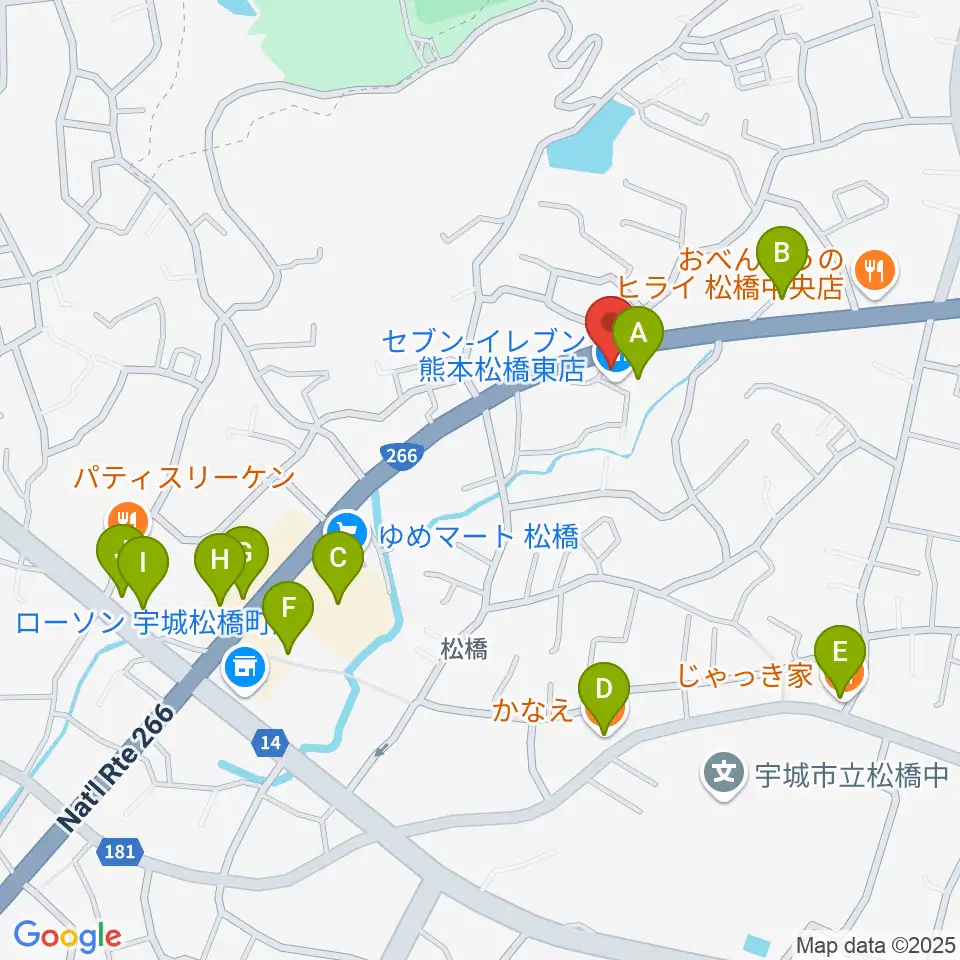 大谷楽器 松橋教室周辺のファミレス・ファーストフード一覧地図