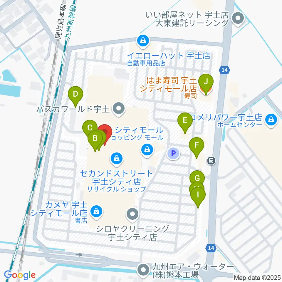 大谷楽器 宇土シティ教室周辺のファミレス・ファーストフード一覧地図