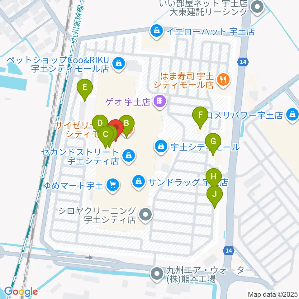 大谷楽器 宇土シティ教室周辺のファミレス・ファーストフード一覧地図
