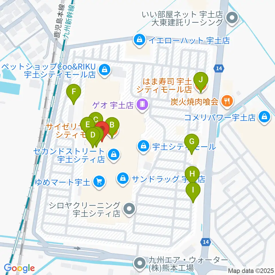 大谷楽器 宇土シティ教室周辺のファミレス・ファーストフード一覧地図