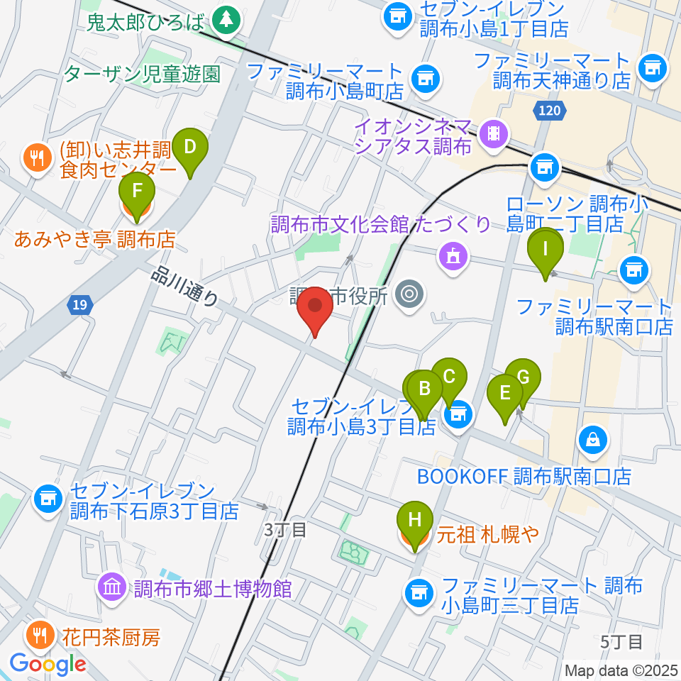 調布BerryMusic周辺のファミレス・ファーストフード一覧地図