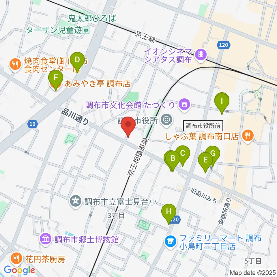 調布BerryMusic周辺のファミレス・ファーストフード一覧地図