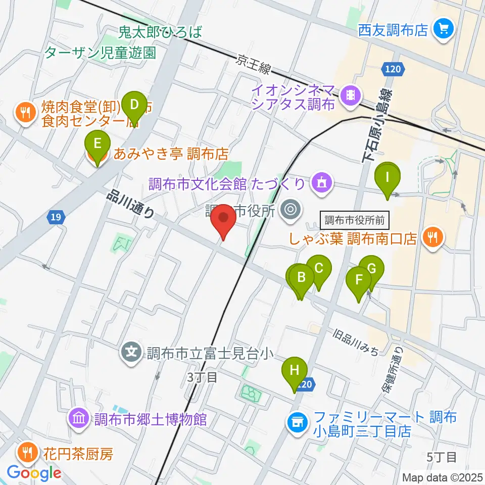 調布BerryMusic周辺のファミレス・ファーストフード一覧地図