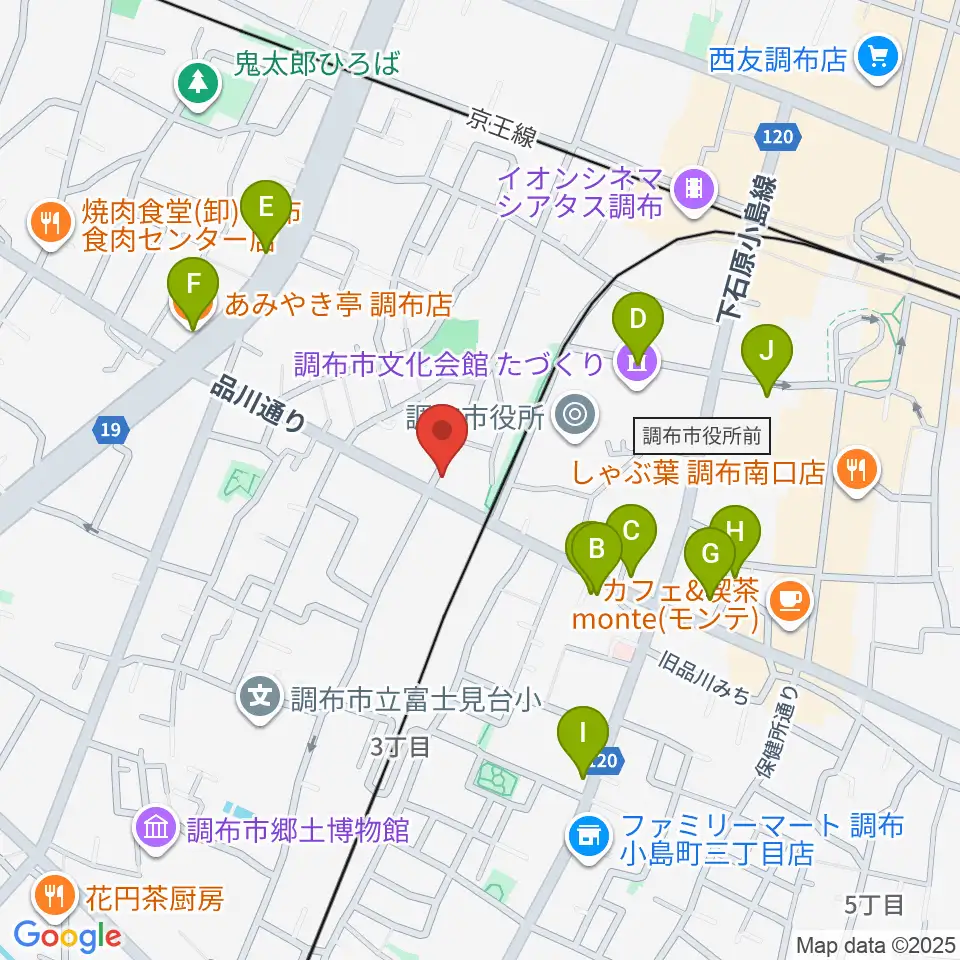 調布BerryMusic周辺のファミレス・ファーストフード一覧地図