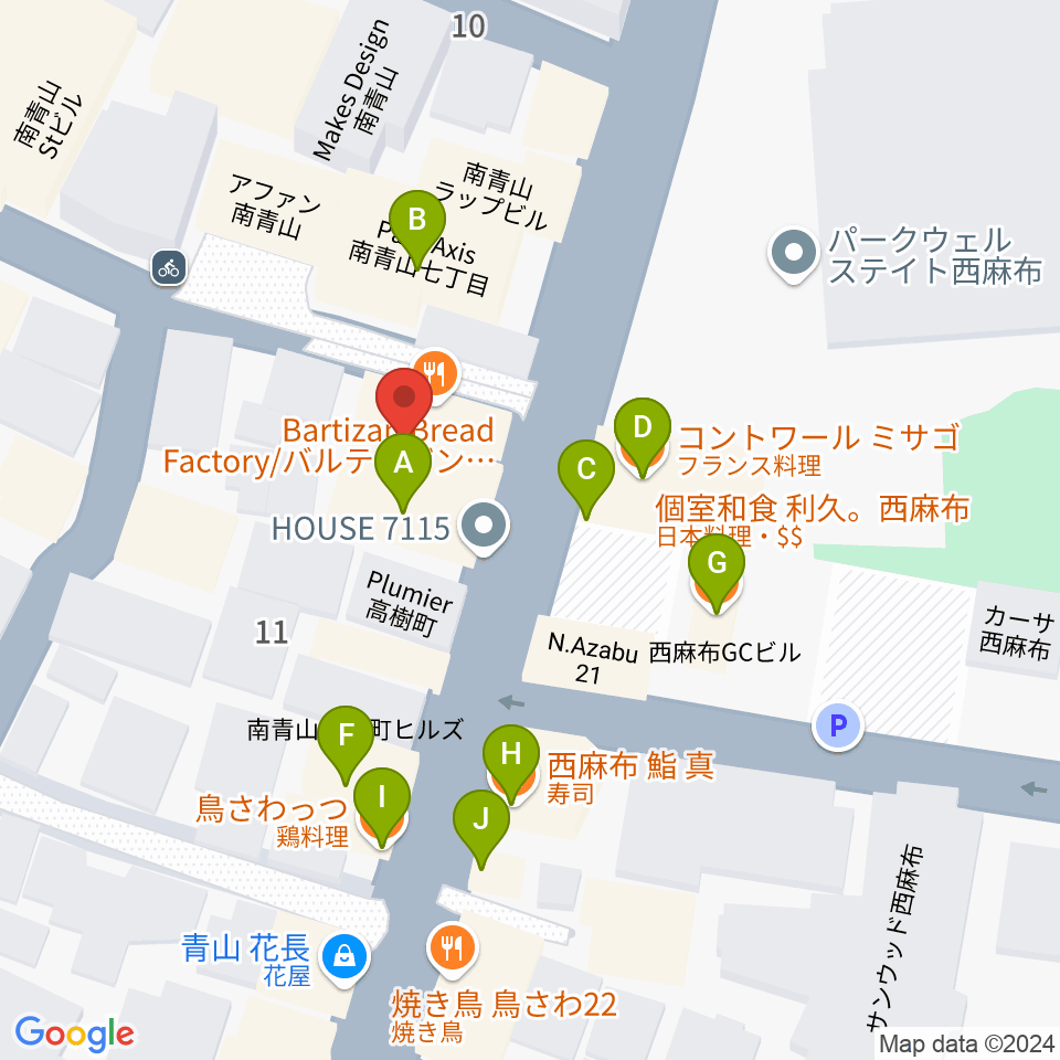 ギガバー東京周辺のファミレス・ファーストフード一覧地図