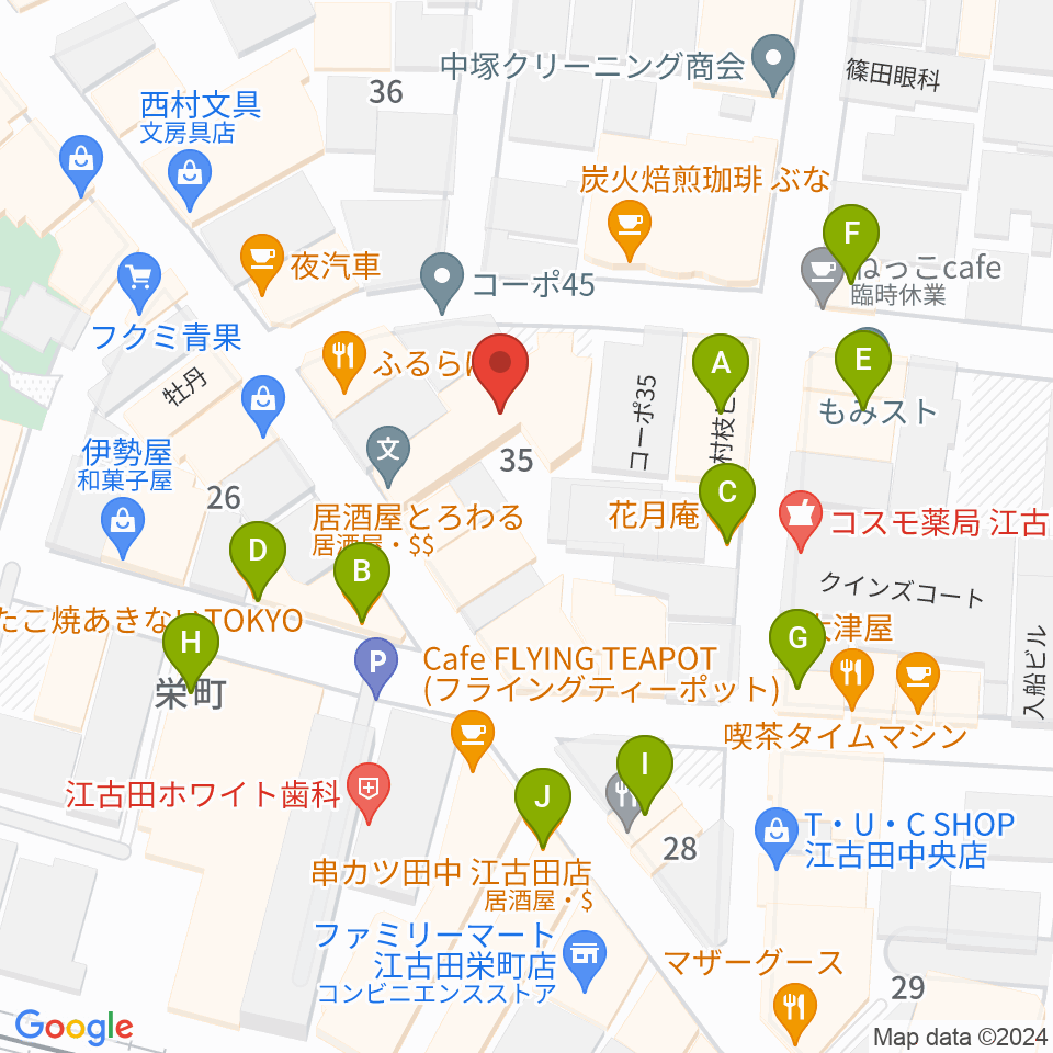 ロックンバナナ1スタジオ周辺のファミレス・ファーストフード一覧地図