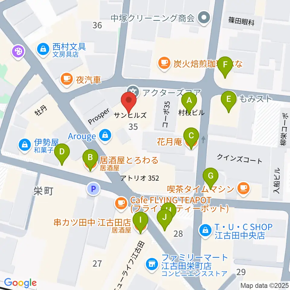 ロックンバナナ1スタジオ周辺のファミレス・ファーストフード一覧地図