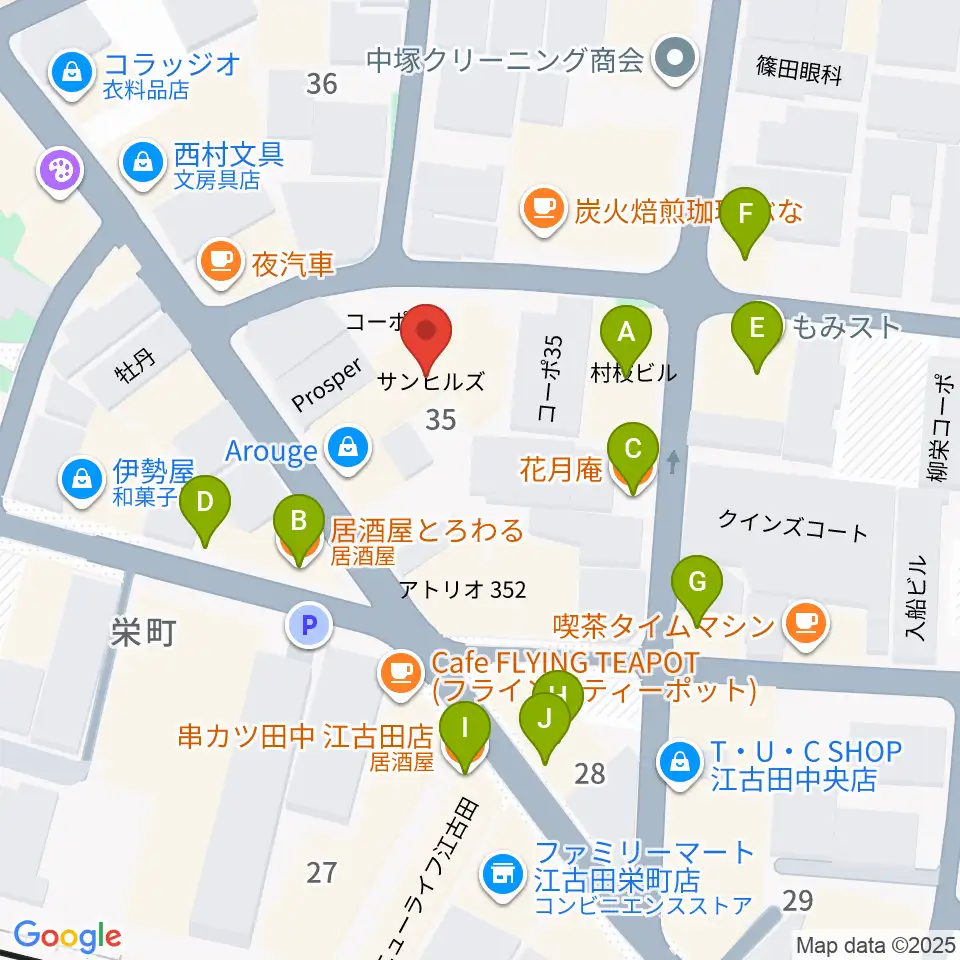 ロックンバナナ1スタジオ周辺のファミレス・ファーストフード一覧地図