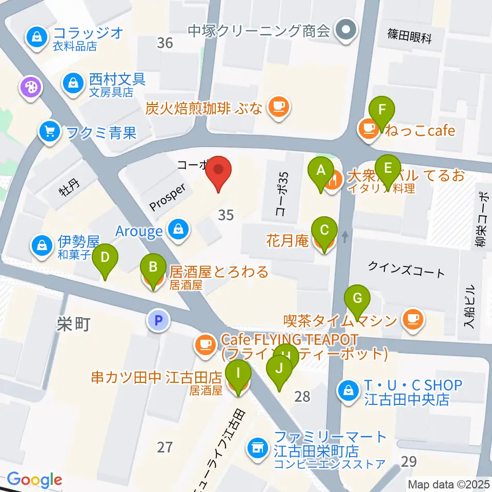 ロックンバナナ1スタジオ周辺のファミレス・ファーストフード一覧地図
