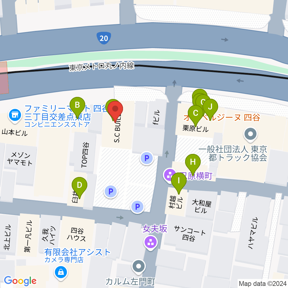 四谷ロータス周辺のファミレス・ファーストフード一覧地図