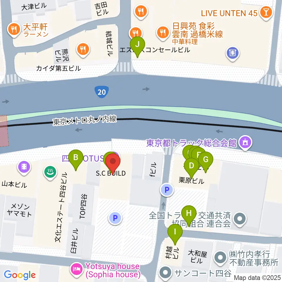 四谷ロータス周辺のファミレス・ファーストフード一覧地図