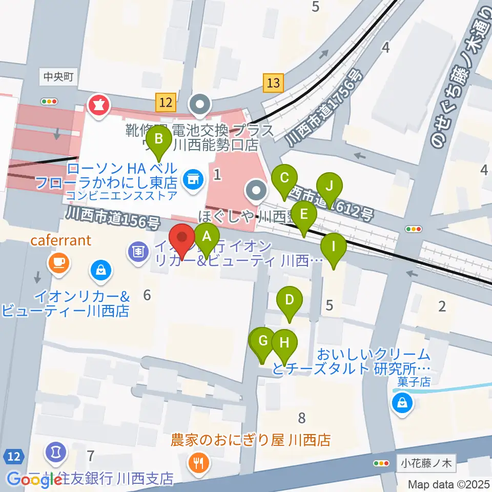 ハセガワ楽器 川西第2センター周辺のファミレス・ファーストフード一覧地図