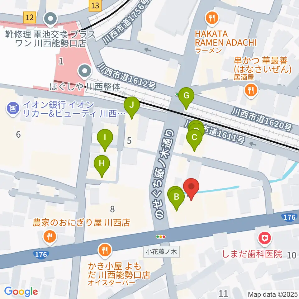 ハセガワ楽器 川西第一センター周辺のファミレス・ファーストフード一覧地図