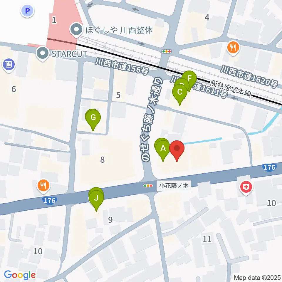 ハセガワ楽器 川西第1センター周辺のファミレス・ファーストフード一覧地図