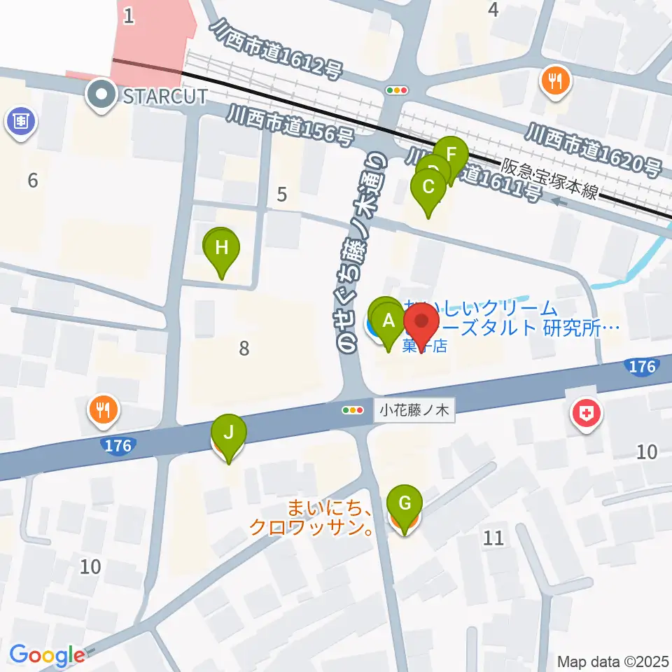 ハセガワ楽器 川西第1センター周辺のファミレス・ファーストフード一覧地図