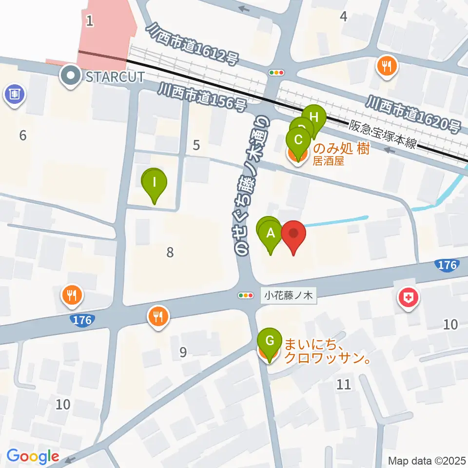 ハセガワ楽器 川西第1センター周辺のファミレス・ファーストフード一覧地図